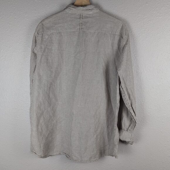 Banana Republic Mens Linen Cotton Shirt Size XL Brown Striped Untucked Slim 163 - Picture 2 of 5